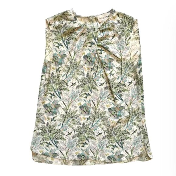 Charlotte Brody Blouse Top Shirt Womens XS Green White Silk Floral Crew Neck - Picture 10 of 10